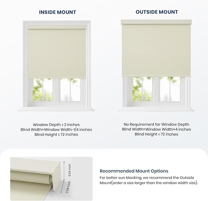 100% Blackout Roller Shades Cordless Blinds for Indoor Windows,Free-Stop Window Shades Pull Down,Thermal Insulated Fabric UV Protection,Blackout Window Guard Blinds for Home,Office,Ivory,58" W x 72" H
