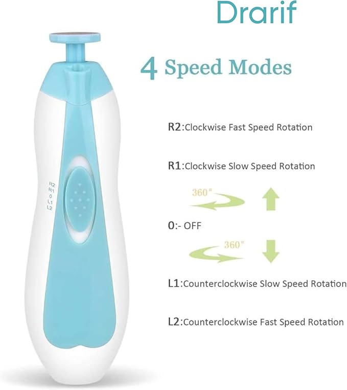 Drarif 14-in-1 Electric Baby Nail Trimmer Set with LED Light - Safe, Quiet, and Portable Manicure Kit for Babies and Mothers (Light Blue)