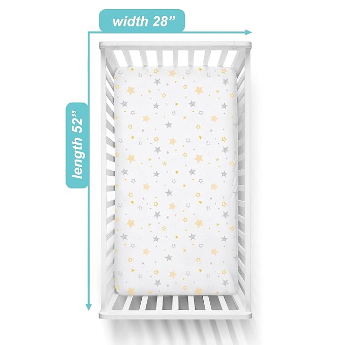 American Baby Company 2 Pack 100% Natural Cotton Fitted Crib Sheets 52" x 28" - Soft, Breathable, Hypoallergenic & Gentle Toddler Bed Sheets, Golden Yellow Star/Yellow, Neutral for Boys & Girls