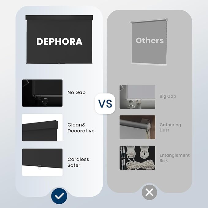 100% Blackout Roller Shades Cordless Blinds for Indoor Windows,Free-Stop Window Shades Pull Down,Thermal Insulated Fabric UV Protection,Blackout Window Guard Blinds for Home,Office,Black,31" W x 72" H