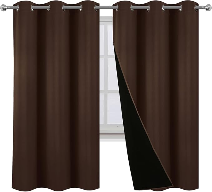 LEMOMO 100% Blackout Curtains 42 x 63 Inch Chocolate Brown Curtains 2 Panels Darkening Thermal Insulated Bedroom Curtains