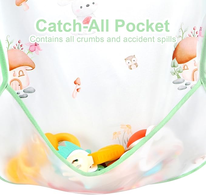 Accmor 4 Pack Long Sleeve Bibs, Baby Smock Waterproof Sleeved Bib Smock for Baby Toddler 6-36 Months