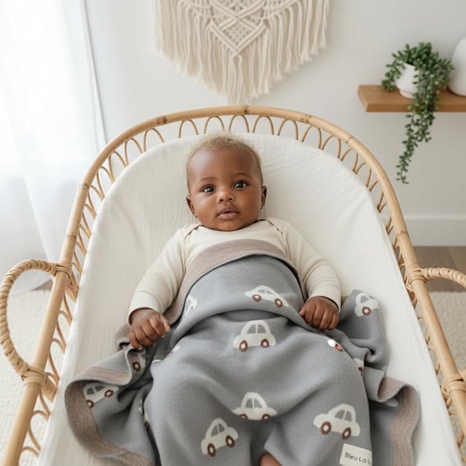 Baby Swaddle Blanket for Boys - 100% Oeko Tex Certified Natural Cotton Buttery Soft Cozy Receiving Swaddle Stroller Blanket for Shower Gift Registry for Newborns, Infants, Toddlers (Cars - Grey)