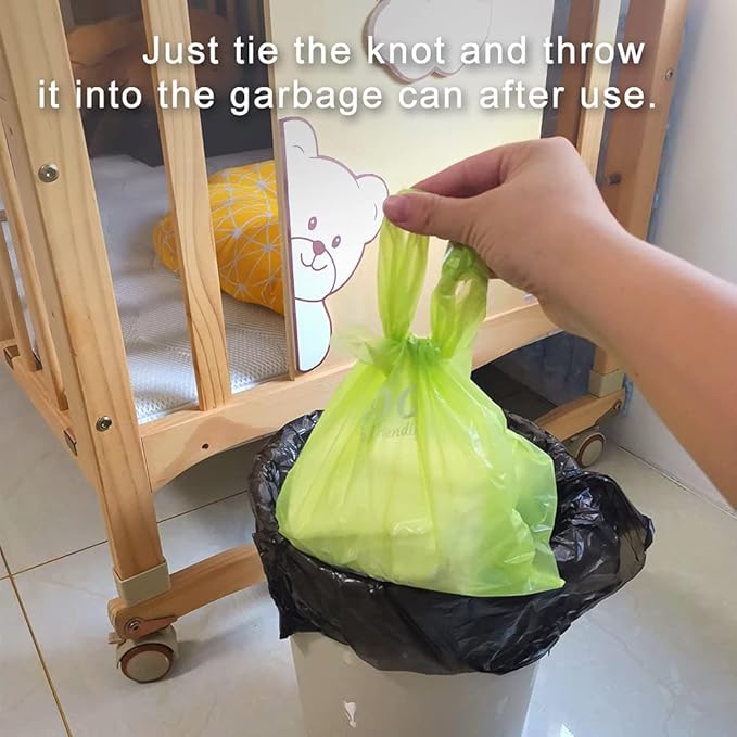 Biodegradable Disposable Diaper Bags, 200 Count, 1.0 Liters Capacity, Easy-Tie Handles, Convenient and Eco-Friendly