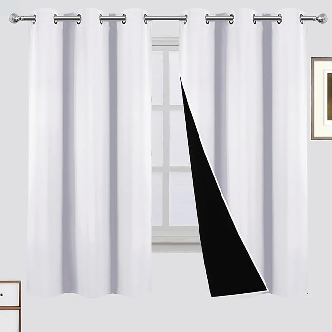 LEMOMO Blackout Curtains 42 x 63 Inch Off White Curtains 2 Panels Darkening Thermal Insulated Bedroom Curtains