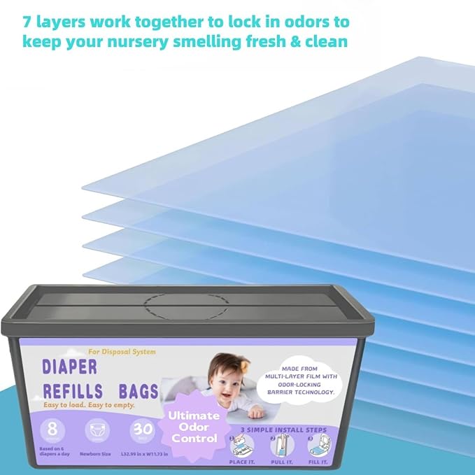 Diaper Easy Roll Refill Bags，90 Lavender Scented Diaper Pail Refills，Holds Up to 4200 Newborn Diapers，Superior Odor Control，Compatible with Genie Easy Roll Signature & Platinum Pails