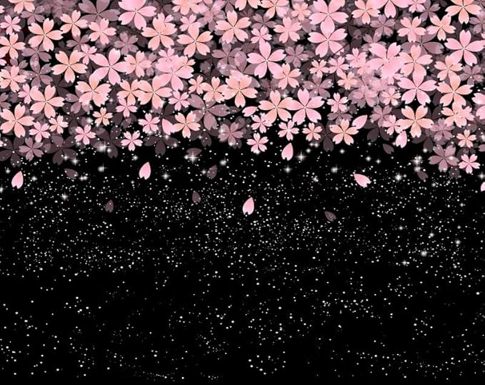Renaiss Pink Cherry Patels Blackout Curtains, Japanese Cherry Flowers Thermal Insulated Bedroom Window Curtains, Black Floral Bossom Window Drapes for Living Room, 63" L x 53" W 2 Panel Set