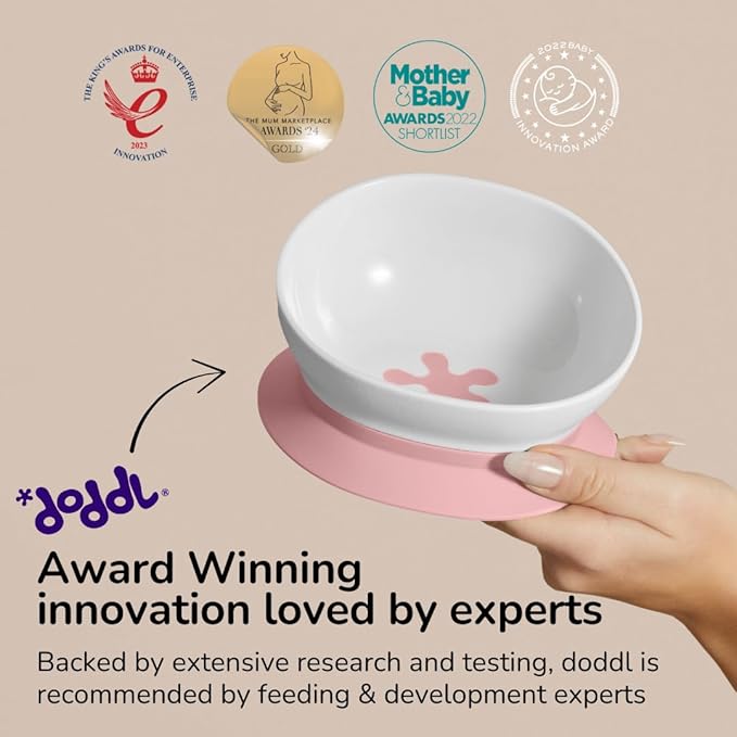 doddl Toddler and Baby Suction Bowl, Ergonomic Toddler Dishes for Self Feeding, 1-3 Year Olds, Dishwasher Safe, BPA Free (Dusky Rose)