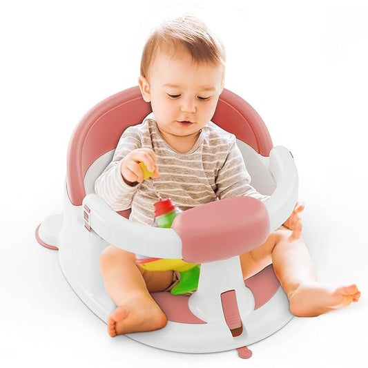 Baby Bath Seats for Babies Sitting Up, Non-Slip Baby Bathtub with 3 Suction Cups, Safe & Comfortable Toddler Bath Seat Ideal for Baby Bath/Shower Support, Stable Design, Pink (6-24 Months)