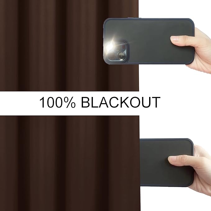LEMOMO 100% Blackout Curtains 52 x 72 Inch Chocolate Brown Curtains 2 Panels Darkening Thermal Insulated Bedroom Curtains