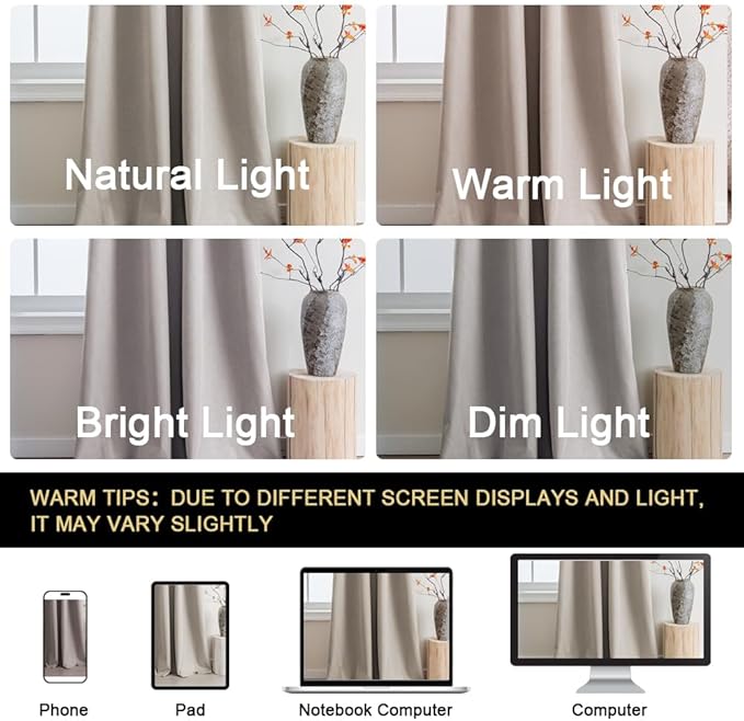 PrinceDeco Blackout Curtains for Bedroom – 100% Light Blocking Thermal Insulated Curtains 84 inch Length, Noise Reducing Energy Saving Drapes for Living Room,Nursery,2 Panels,55" W x84 L, Stone