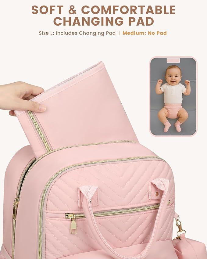 Diaper Bag Backpack,Baby Essentials Diapers Bag with Pacifier Case,Multipurpose Stylish Large Capacity Travel Backpack for Baby Girl/Boy(L-Pink)
