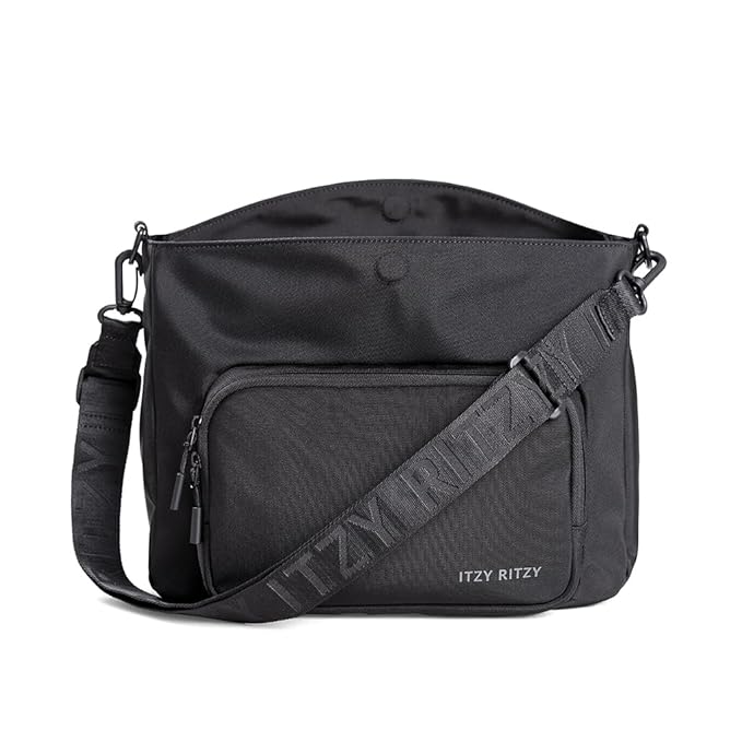 Itzy Ritzy Belong Cargo Caddy for Strollers & Wagons – Convertible Stroller Organizer and Crossbody Bag with Adjustable & Removable Strap, Bottle Holders, Smart Storage Pockets & Secure Straps (Black)