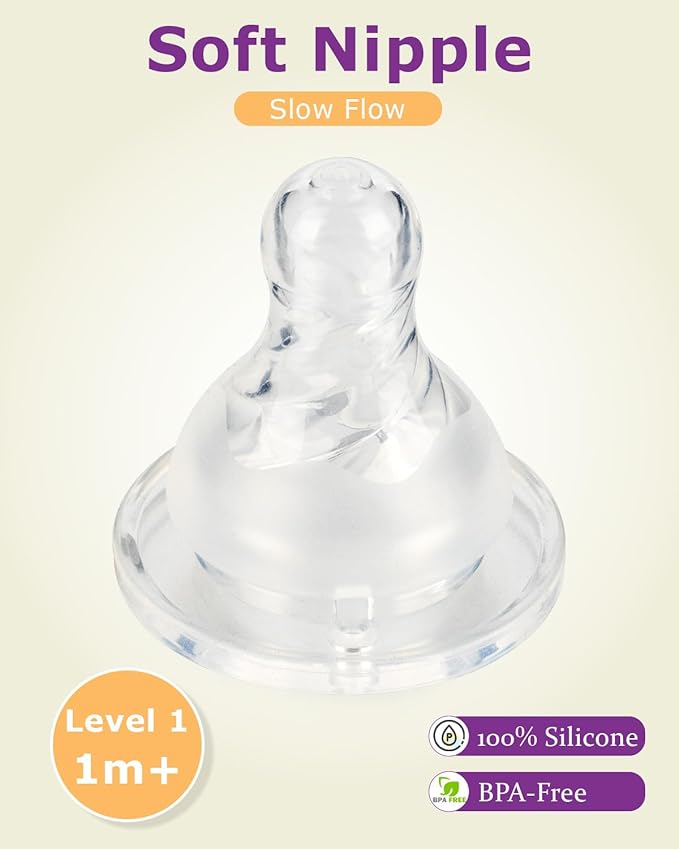 Silicone Nipple for Dr. Brown's Narrow Baby Bottle & Glass Bottles,Level 1 Nipples, Slow Flow, 1m+, 6 Count