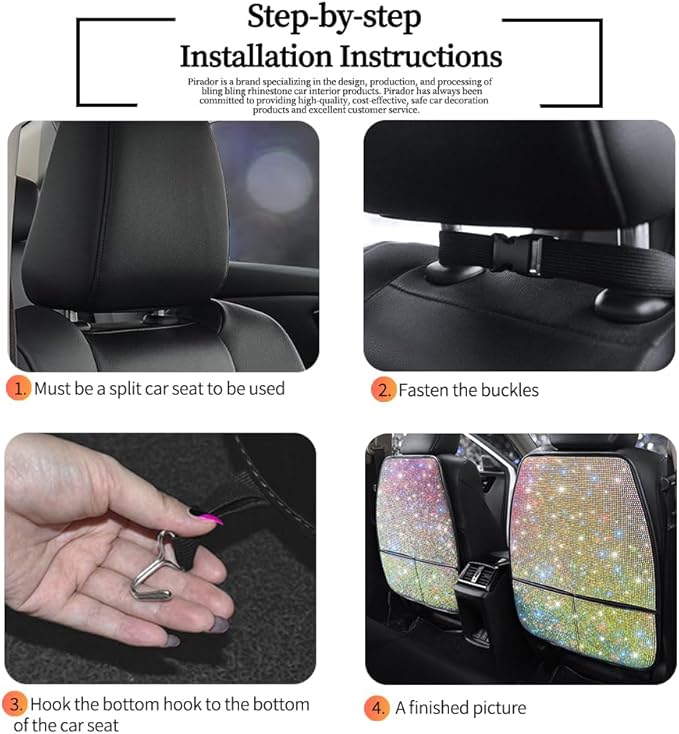 Diamond Bling Car Seat Kick Protectors with Storage – Sparkly Rhinestone Kick Mats, Universal Back Seat Cover for SUV, Crystal Auto Accessories for Stylish Moms Color 2pcs