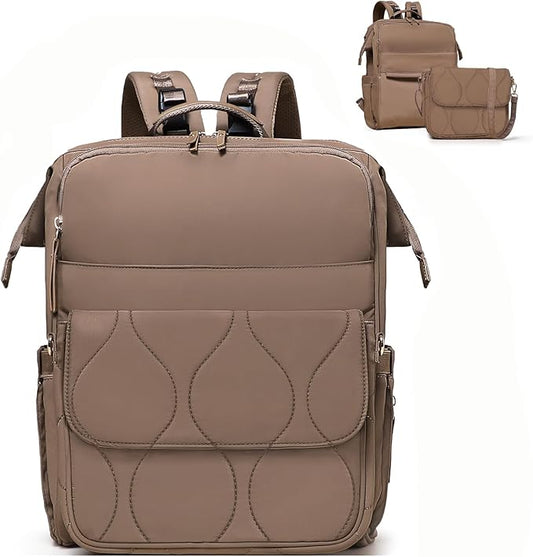 miss fong Diaper Bag Backpack - Baby Diaper Bag Travel Diaper Backpack with Diaper Changing Pad Large Capacity Baby Backpack with 12 Pockets for Mom & Dad -Brown