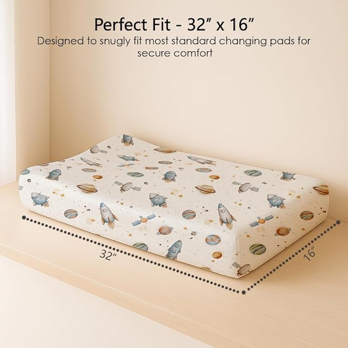 Changing Pad Cover for Baby Boys Girls 2 Pack, Fits Standard 32”×16” Changing Table Pads, Silky Breathable Stretch Knit, Machine Washable (Stellar Adventure)