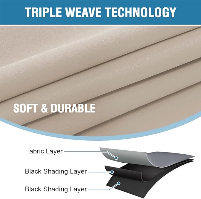 H.VERSAILTEX 100% Blackout Curtains for Bedroom with Black Liner Full Room Darkening Curtains 96 Inch Long Thermal Insulated Back Tab/Rod Pocket Window Drapes for Living Room, 2 Panels, Natural Sand