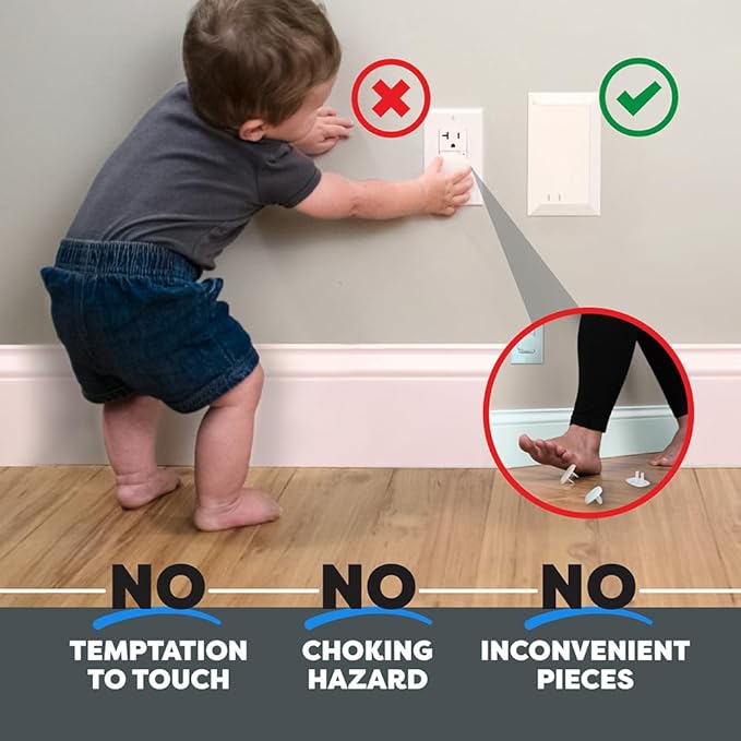 Child Resistant Outlet Cover 4-pack White Decora GFCI Wall Plate Sliding Door that Locks Safe & Stylish Patented Design Made in the USA Quick & Easy Installation Socket Shield