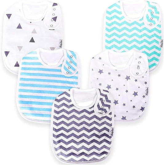 KiddyStar Organic Cotton Baby Bibs for Boys & Girls – Soft, Absorbent Teething & Drool Bibs - Adjustable Snaps for Toddlers