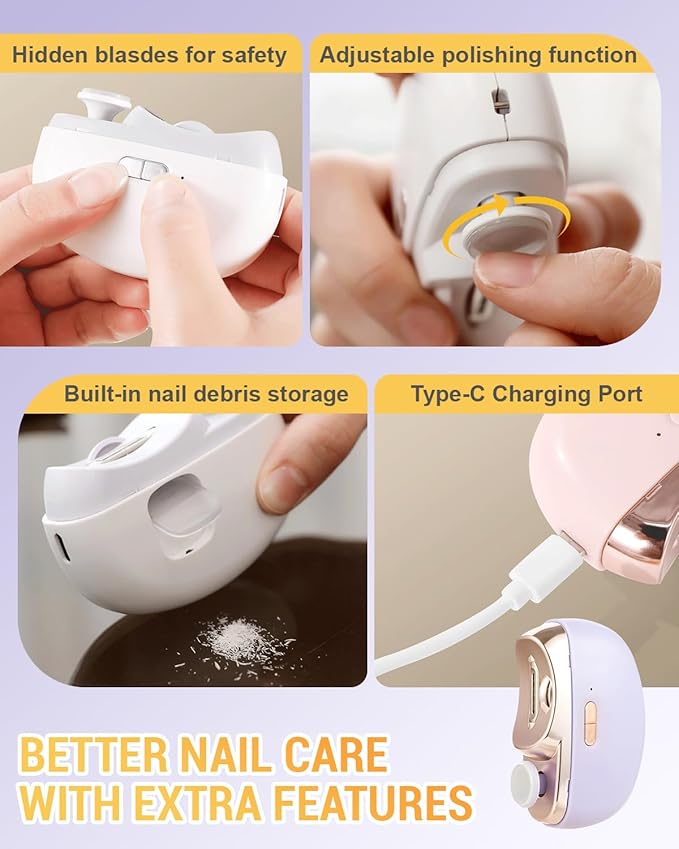 3 in 1 Automatic Electric Nail Clipper, 2025 New Electric Toe Nail Clippers with Polishing for Seniors Adults Baby, Automatic Electric Nail Clippers Nail File with LED Light & Storage Box (White)