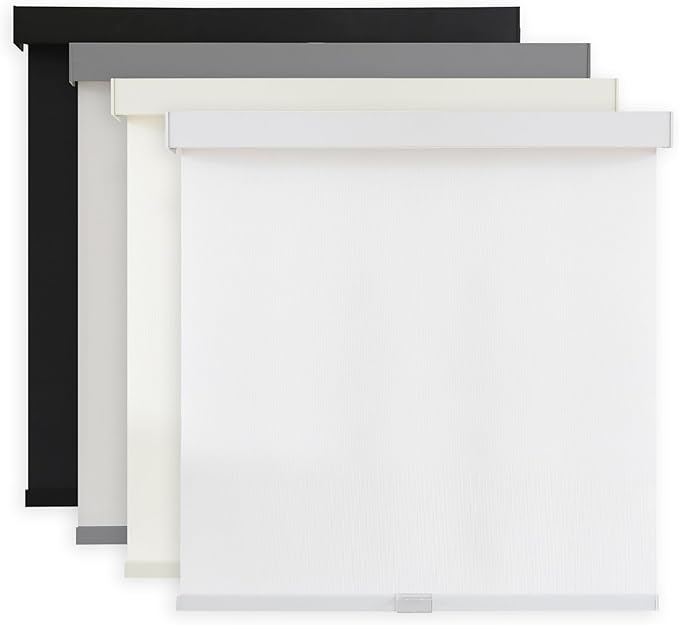 AOSKY Light Filtering Roller Shades Cordless Blinds for Windows, 1% Openness Free-Stop Shades with Valance, Thermal Insulated Fabric, UV Protection, Natural Woven Blinds（32" W x 72" H, White）