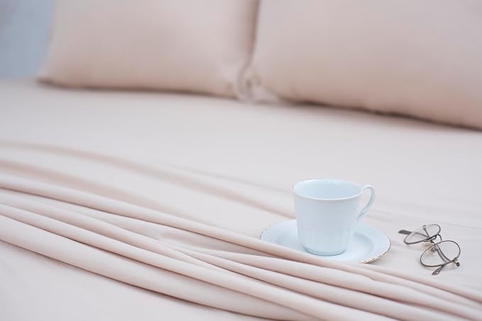 100% Cotton Bed Sheet Set with Deep Pocket - T-Shirt Fabric Jersey Knit - Extra Soft - Easy Fit - 3 Piece Set with Pillowcase - All Season - Comfy – 3 pcs (Beige, Twin)