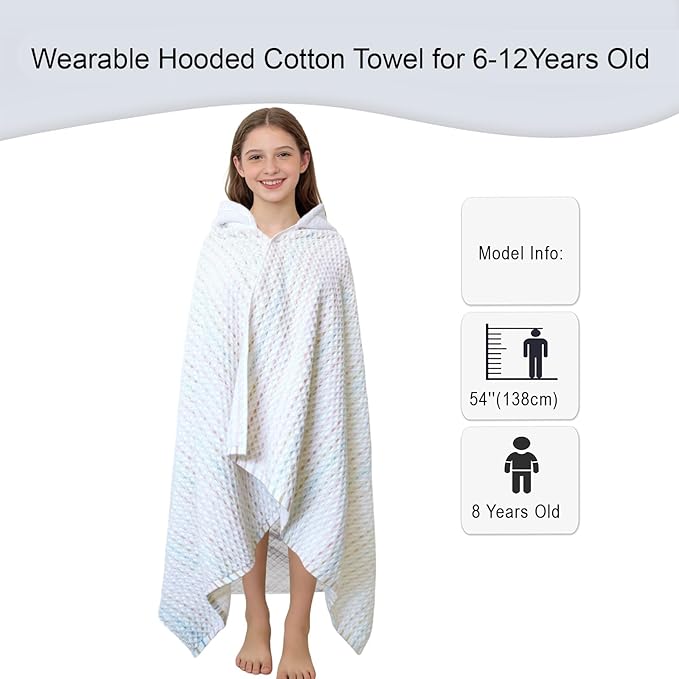 VOOVA & MOVAS Teens Bath Towel with Hood (8-14 Years,64"X33") | Soft Quick Dry Absorbent 100% Cotton Thick Towel Wrap | Versatile Beach, Pool, Swim & Bath Cover-Up | Pastel Mix Fine Stripe