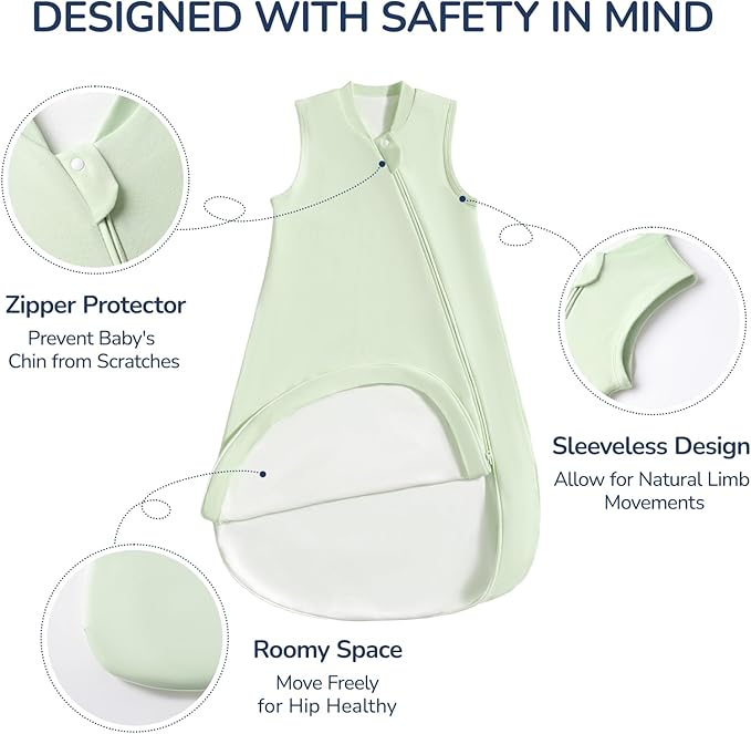 usbettas 1.0 Tog 2.5 Tog Baby Sleep Sack, 100% Cotton Baby Sleeping Bag 3-24M, 2-Way Zipper Baby Wearable Blanket