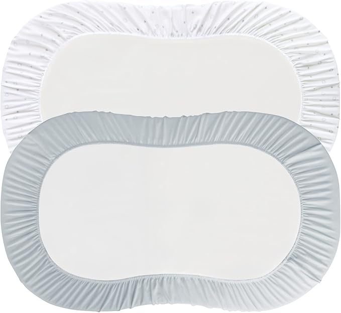 Bassinet Sheets 2 Pack 18" x 30" - Fit for Halo BassiNest Swivel, Glide, Flex Sleeper, 4moms Mamaroo Sleep Bassinet, Baby Boy/Girl, Ultra Soft & Super Stretchy, Grey & White Star