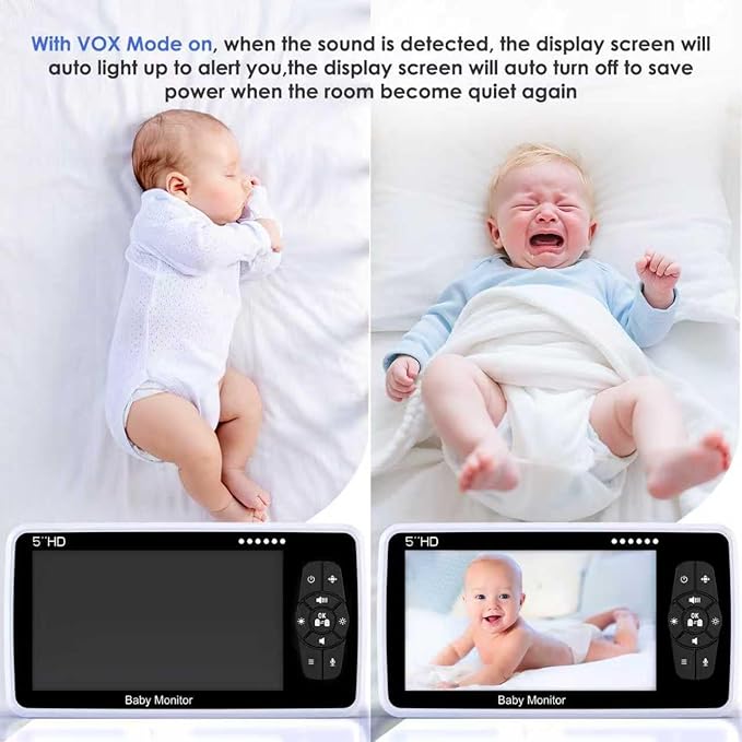 Babystar Baby Monitor with Camera and Audio, 720P HD Resolution 5" Display, 4000mAh Up to 22 Hour Battery, Remote Pan-Tilt-Zoom, No WiFi, VOX, Night Vision, 2-Way Audio, Lullabies, Temperature Sensor