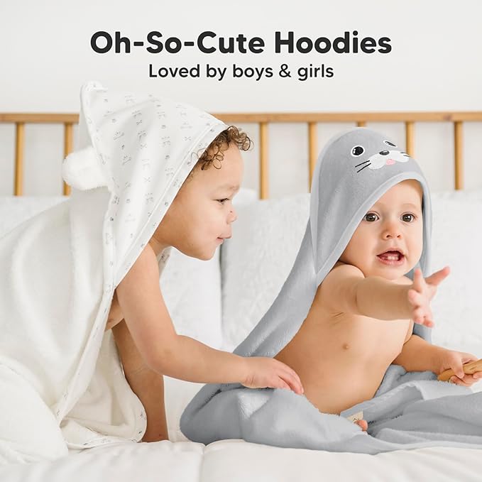 KeaBabies Hooded Baby Towel for Newborn - Viscose Derived from Bamboo Large Baby Bath Towels with Hood for Boys, Girls, Toddler, Extra Absorbent & Soft Newborn Bath Essentials (Seal, Regular)