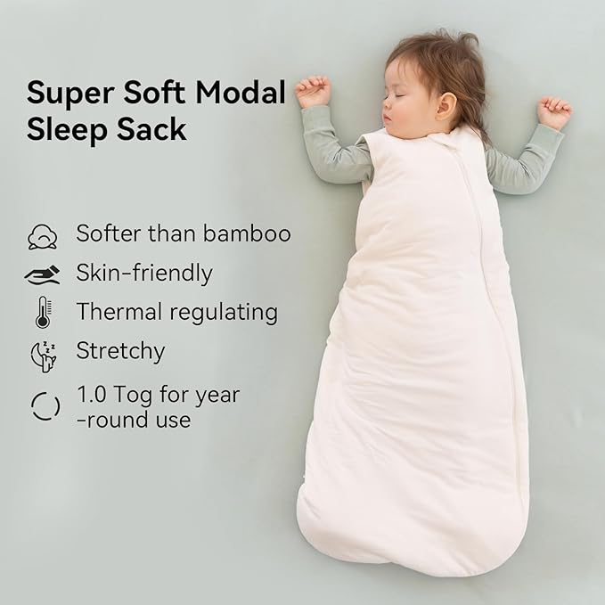 BubblePanda Modal Sleep Sack 2t-3t 1.0 Tog Super Soft Toddler Sleep Sack 24-36 Months for Babies 2-Way Zipper Baby Wearable Blanket