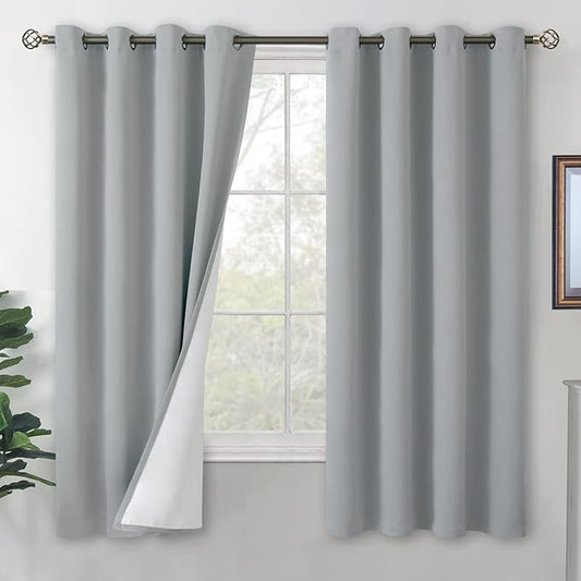 BGment Blackout Curtains for Bedroom 63 Inch Length 2 Panels Set, Thermal Insulated Bedroom Curtains Soundproof Room Darkening Window Curtain Drapes, Each Grommet Curtains 52 Inch Wide, Light Grey