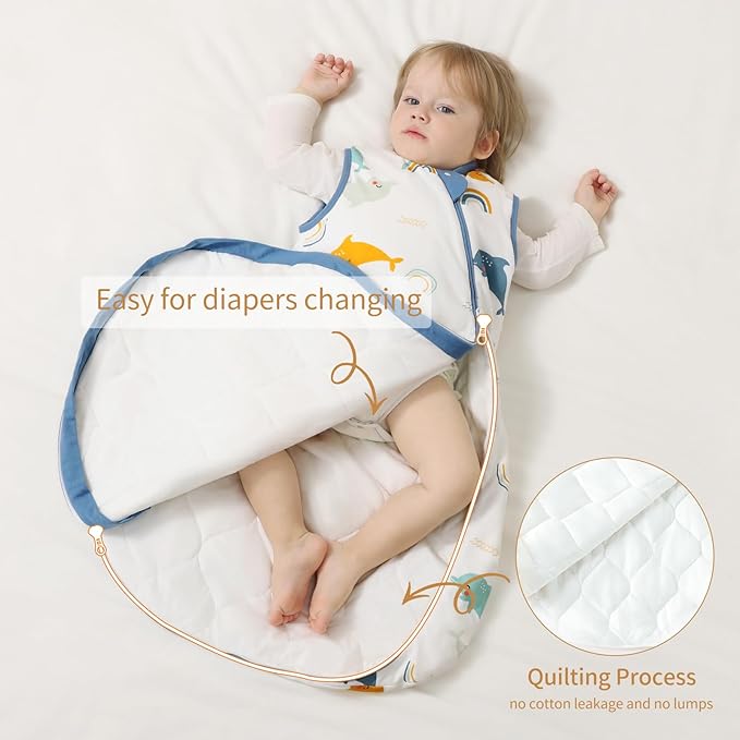 usbettas 1.0 Tog 2.5 Tog Baby Sleep Sack, 100% Cotton Baby Sleeping Bag 3-24M, 2-Way Zipper Baby Wearable Blanket