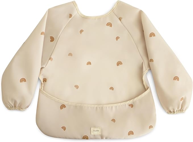 mushie Long Sleeve Baby Bib | Water Resistant Adjustable Fit for Ages 6-24 Months