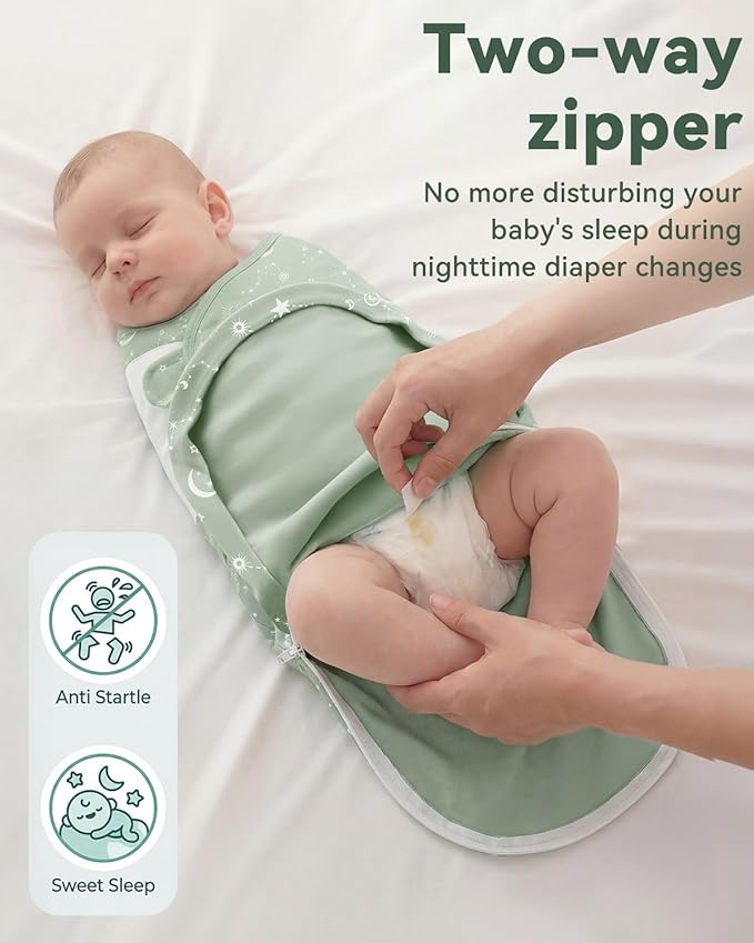 Baby Swaddles for Newborns with Zipper, 100% Cotton Newborn Swaddle Sack, 3 Pack Baby Swaddles 3-6 Months Swaddle Sleep Sack for Newborn Baby Boy Girl Green Constellation