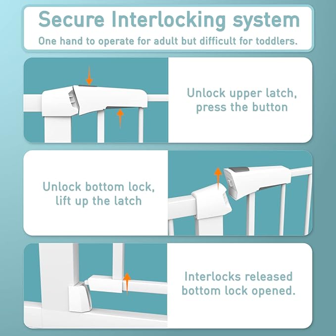 Fairy Baby 38" Extra Tall Baby Gate for Stairs, 76.4"-81.8" Extra Wide Large Pet Gate for Doorways, Metal Pressure Mounted Auto Close Safety Child Dog Gate Indoor for Toddler Kids or Pets, White