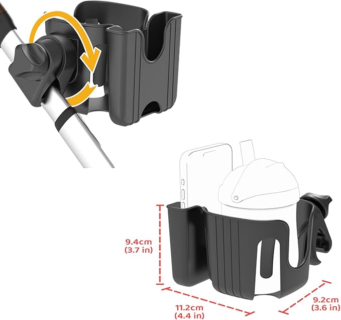 2-in-1 Universal Cup and Phone Holder for Uppababy Nuna Doona Strollers, Bikes, Wheelchairs, Walkers, Scooters - Adjustable Drink Holder