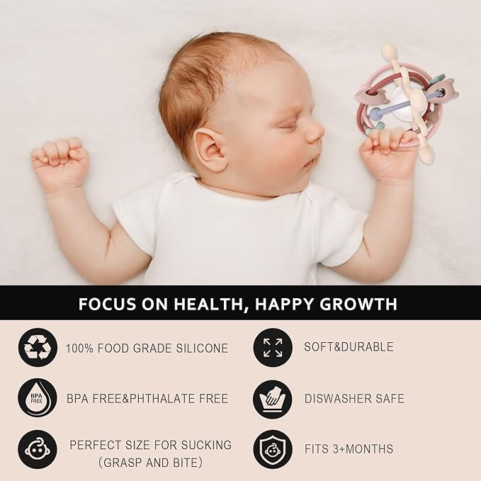 Baby Teething Toy for Babies 3-12 Months, Silicone Baby Teether Toys with Rattle, Rattle Sensory Teether Toy, Baby Chew Toys for Teething Relief, BPA Free, Milk White