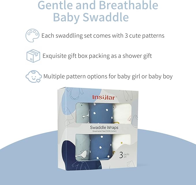 insular Baby Swaddle Wrap, Swaddle Blanket for Newborn and Infant, Adjustable Swaddling Set for Boy and Girl, Soft Cotton Baby Sleep Sack 3 Pack, Duck, Medium(3-6 Month)