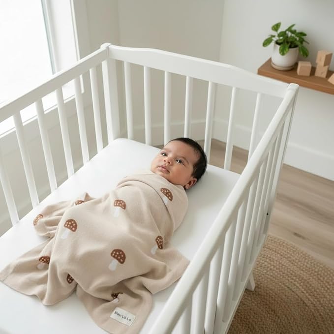 Unisex Baby Swaddle Blanket 100% Cotton Buttery Soft Cozy Receiving Swaddle Stroller Blanket for Shower Gift Registry for Newborns, Infants, Toddlers (Mushroom - Cream)