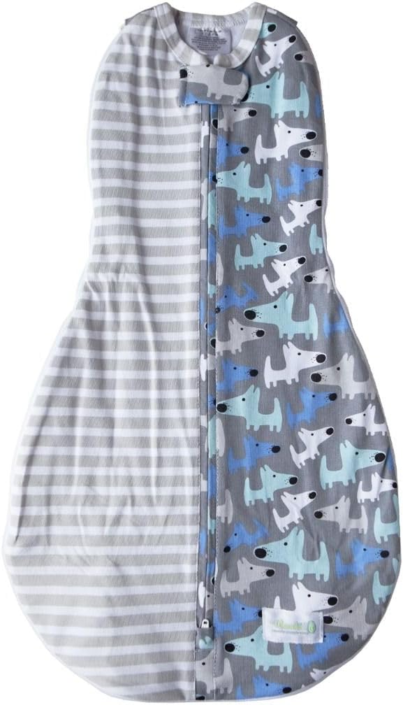 Woombie Grow with Me Baby Swaddle, Convertible Swaddle Fits Babies 0-9 Months, Expands to Wearable Blanket for Babies up to 18 Months, Doggie Stripes