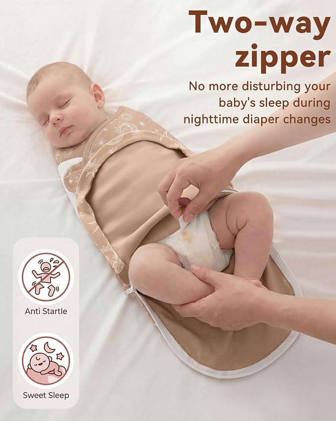 Baby Swaddles for Newborns with Zipper, 100% Cotton Newborn Swaddle Sack, 3 Pack Baby Swaddles 3-6 Months Swaddle Sleep Sack for Newborn Baby Boy Girl Brown Sun