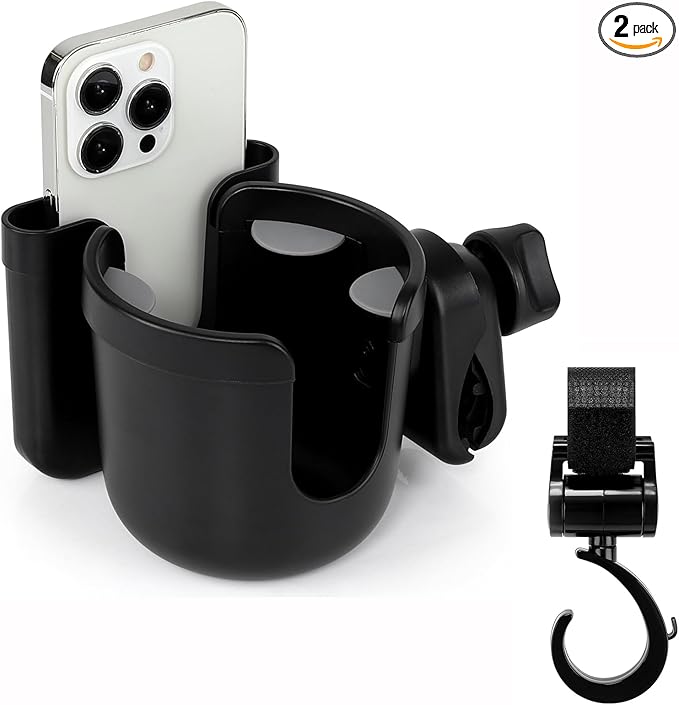 Accmor 2-in-1 Walker Cup Phone Holder with Hook Set, Wheelchair Cup Holder, Rollator Cup Holder, Cup Phone Holder for Walker, Wheelchair, Rollator, Mobility Scooter