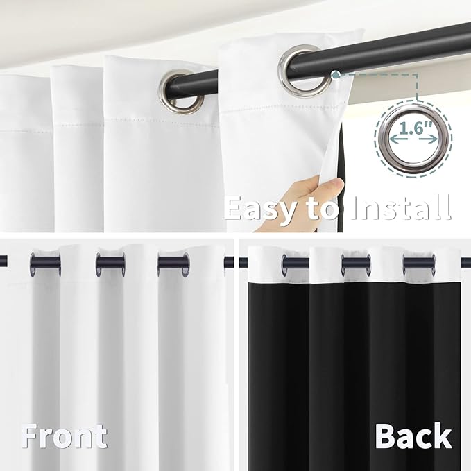 BGment Thermal Insulated 100% Blackout Curtains for Bedroom with Black Liner, Double Layer Full Room Darkening Noise Reducing Grommet Curtain (46 x 90 Inch, Pure White, 2 Panels)