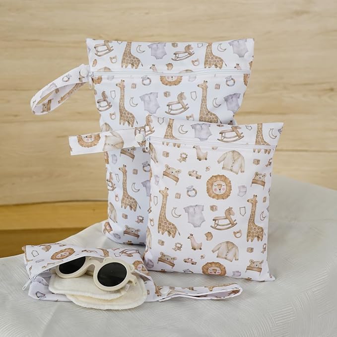 Happy Flute 3 Set Wet Bag Storage Bag Zipper Waterproof Washable Travel Bags, Beach, Pool, Gym Bag for Cloth Diaper, Swimsuits & Wet Clothes(EF545)
