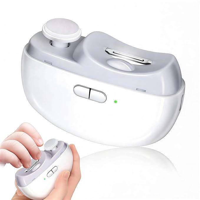 Electric Nail Clipper 3 in 1 Design, Automatic Baby Nail Trimmer Suitable for Night Lighting During Baby sleepwith Light & Featuring Two speeds Suitable for Infants, Children and The Elderly