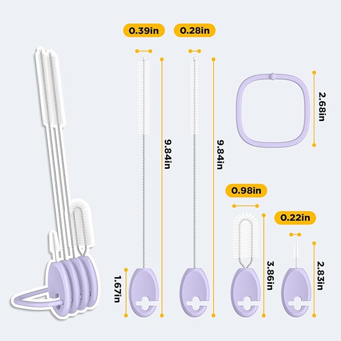 VOGOGE Straw Brush Set, 4 Piece Cleaner Kit with Standable Key Ring for Reusable Straws, Tumblers & Water Bottles – Designed for Kids & Adults, Purple