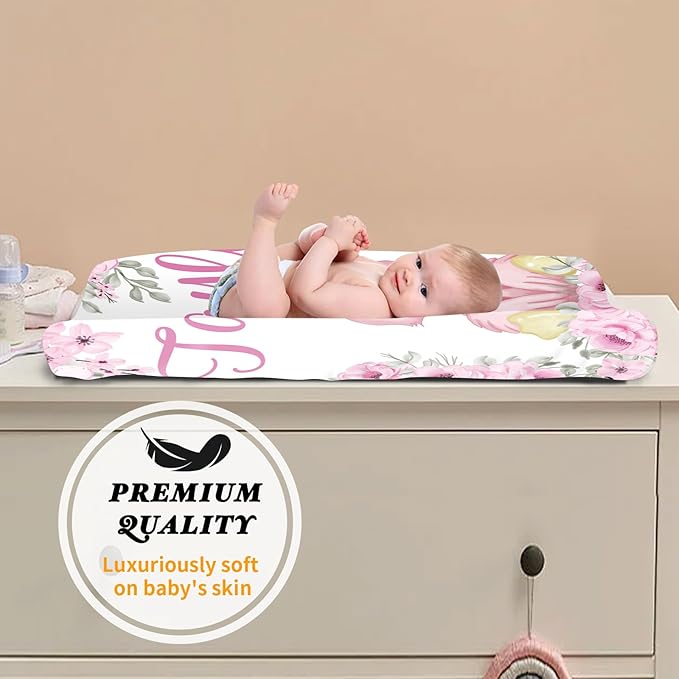 Custom Changing Pad Cover Set - Jersey Knit Ultra Soft Unisex Waterproof Diaper Changing Table Covers with Personalized Name for Baby Boys Girls - Comfy Cozy 2 Pcs Set Style18